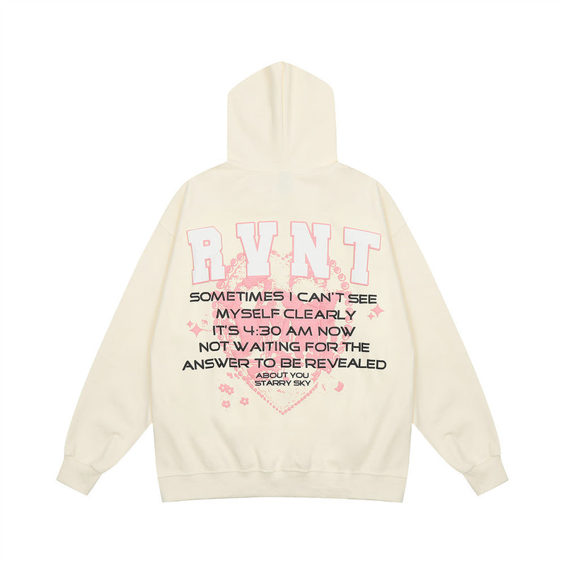 Men Hoodie Letter Printed Cardigan Sweater Casual Long Sleeve Spring and Autumn Top Vibe Loose Hooded Coat