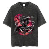 Vintage Black Washed Cotton Tees Shirts Anime Graphic