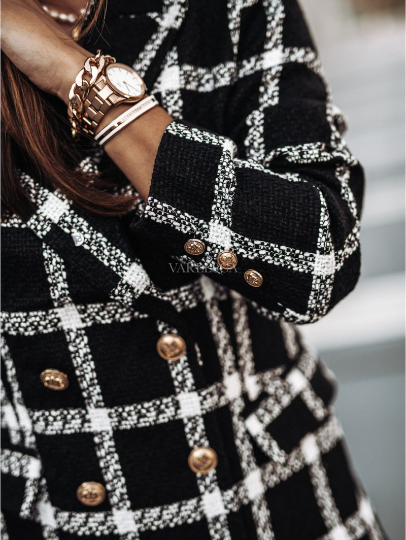 Plaid Trench Coat Autumn and Winter Long Sleeve Suit Collar Double Breasted Woolen Coat