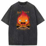 Calcifer Demon T Shirt Hip Hop Fall Washed Tshirt