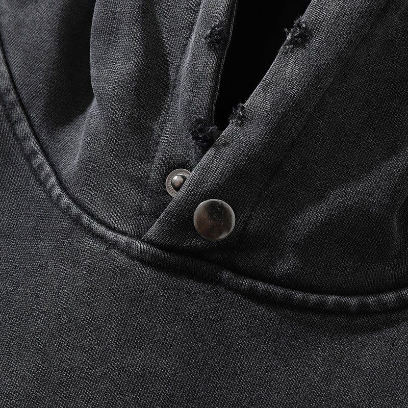 Men Hoodie Printed Hoodie Men's Loose Hole Washed and Worn Hoodie