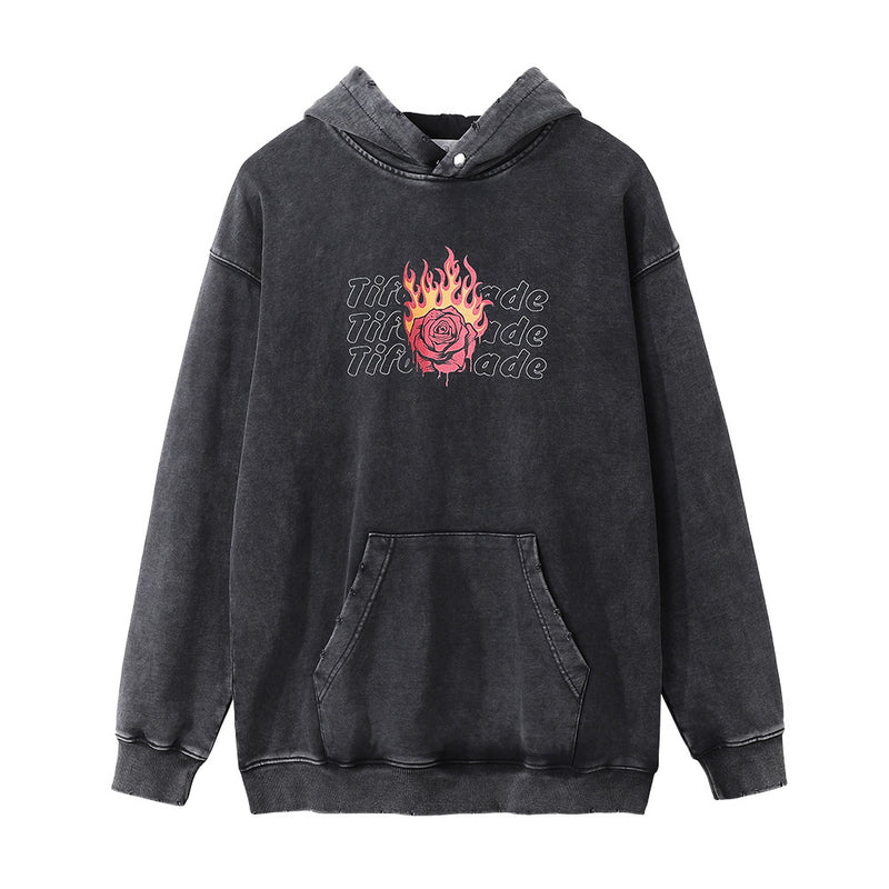 Men Hoodie Printed Hoodie Men's Loose Washed-out Distressed