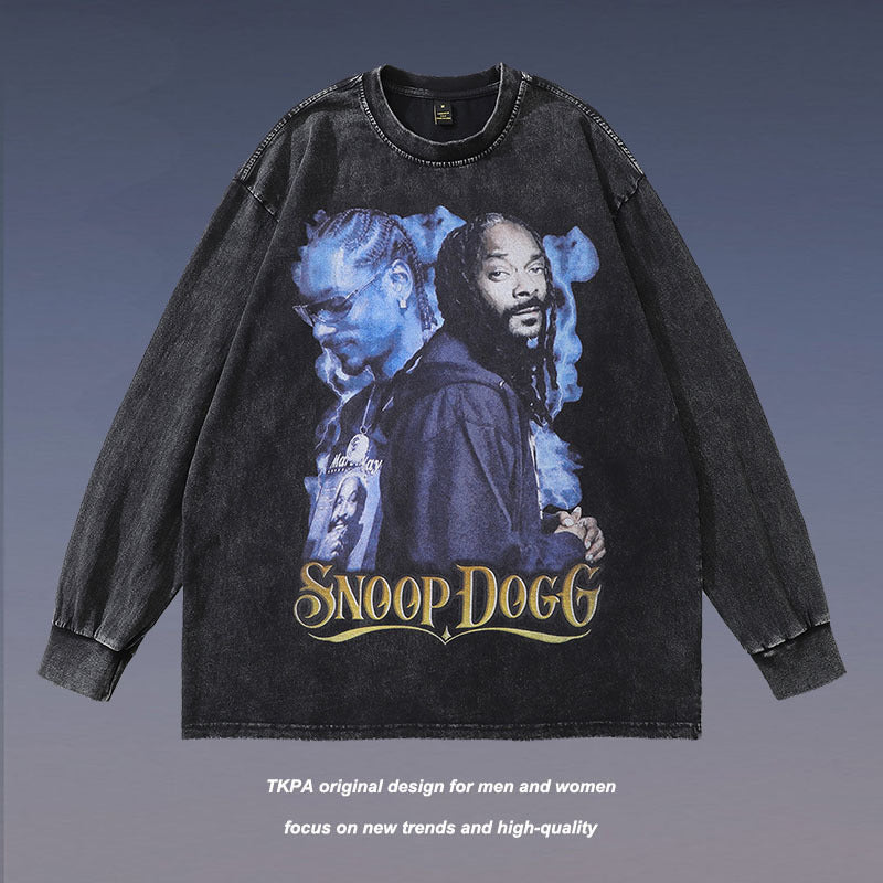 Men Long Sleeve Shirt Washed Distressed Long Sleeve T-shirt Men and Women Vintage Loose