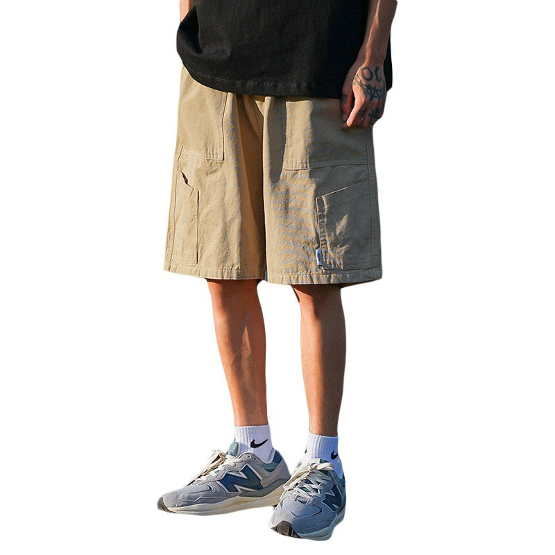 Men Sweatpants Japanese Retro Overalls Men's Summer Thin Ins Casual Cropped Pants Khaki Sports