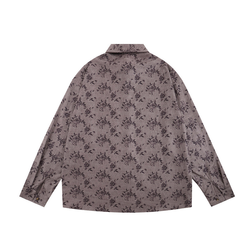 Men Long Sleeved T Shirt Spring and Autumn Floral Shirt Ins Loose Casual Long Sleeves Shirt
