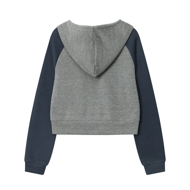 Women Hoodie Color Matching Cropped Hoodie Girls Autumn Leisure Sports