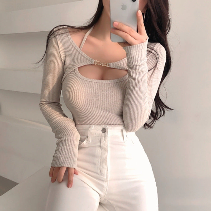 Women Long Sleeve Shirt Camisole Long Sleeve Two-Piece Suit