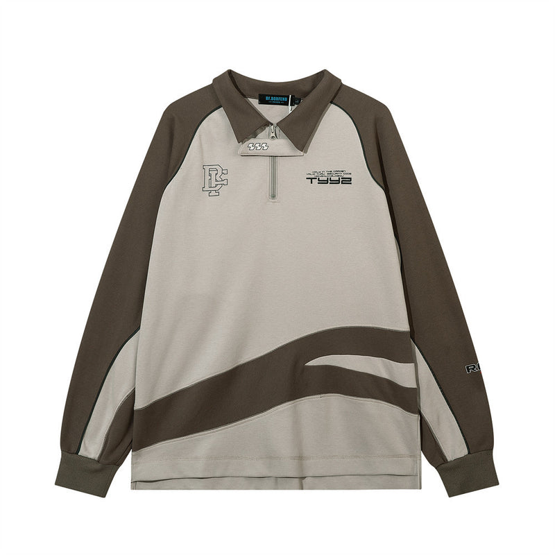 Men Hoodie Lapel Sweater Men's Color Matching Half-Open Collar Letter Printed Sweatshirt