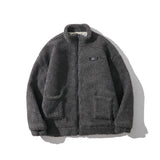 Men Cotton Mixed Jacket Coat Berber Fleece Coat Men's Autumn and Winter Stand Collar Zipped Cotton-Padded Jacket Loose