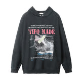 Men Hoodie Washed Vintage Printed Hoodie Men