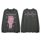 Men Long Sleeve Shirt Washed Distressed Letters Graffiti Long Sleeve T-shirt for Men and Women