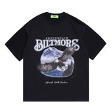 Men T Shirt High Street Print Worn Looking Washed-out Short Sleeve T-shirt Men and Women Loose