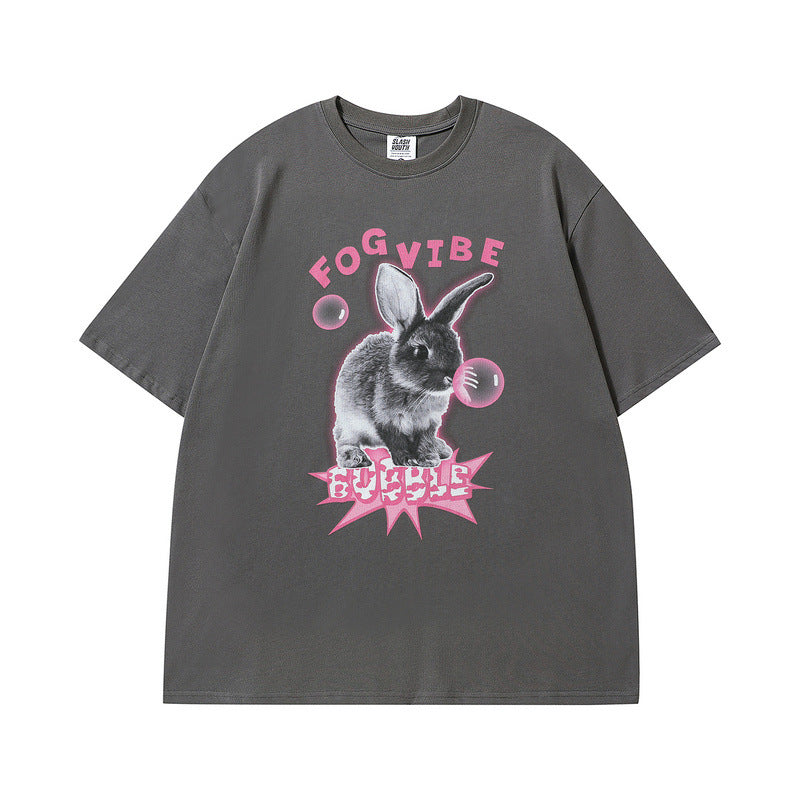Men's T Shirt Cartoon Printed Short-Sleeved T-shirt Men's and Women's Retro Loose Couple