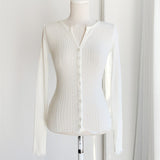 Women Long Sleeve Shirt V-neck Buttons Knitted Cardigan Long Sleeve Casual
