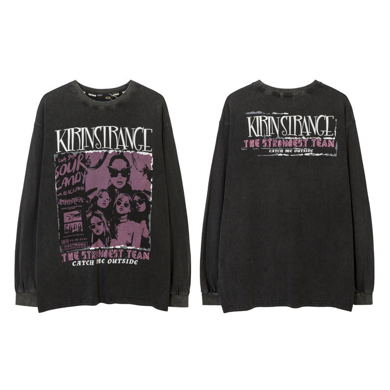Men Long Sleeve Shirt Hip Hop Portrait Printing Long Sleeve T-shirt Men and Women Loose Couple