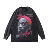 Men Long Sleeve Shirt Printed Washed Long Sleeve T-shirt Men and Women Hiphop Retro