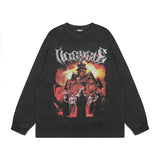 Men Long Sleeve Shirt Rock Print Washed Oversize Long Sleeve Bottoming T-shirt Men and Women Ins