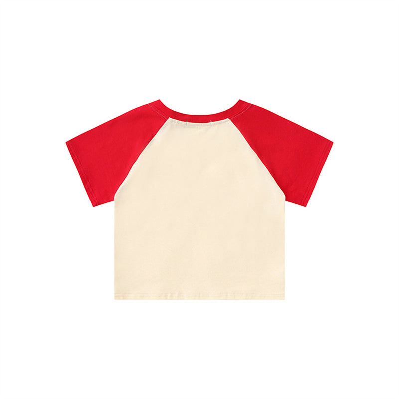Women T-shirt Patchwork Short-Sleeved T-shirt Girls' Tops Casual Summer