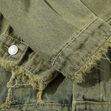 Men Denim Jacket Washed Distressed Denim Jacket Men's Spring and Autumn Casual Jacket Coat
