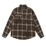 Men Long Sleeved T Shirt Plaid Long Sleeve Shirt Men Loose Lapels Shirt Coat Spring and Autumn