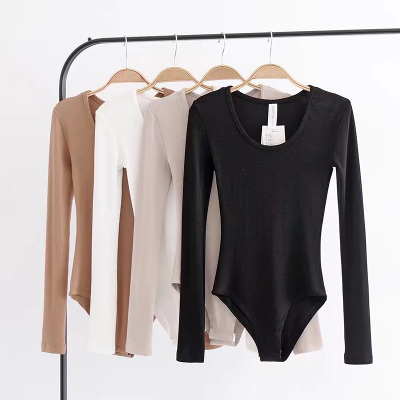 Women T-Shirt Spring round Neck Tight Pattern Slim-Fit Long Sleeve One-Piece T-shirt