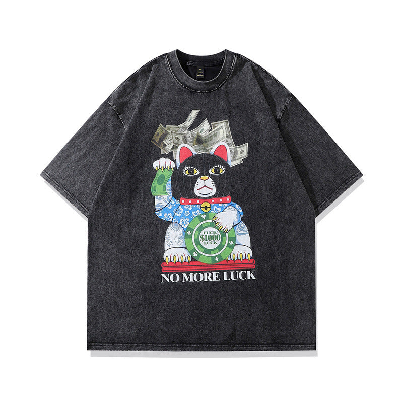 Men T Shirt Vintage Printed Distressed Washed Short Sleeve T-shirt Men and Women Vibe Style