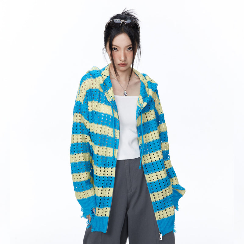 Women Sweater Hooded Knit Cardigan Women's Loose Casual Sun-Proof Coat