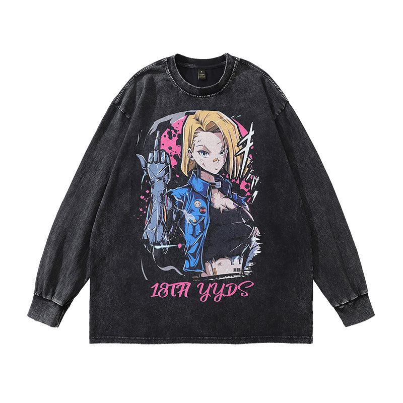 Men Long Sleeve Shirt Vintage Cartoon Print Oversize Long Sleeve T-shirt for Men and Women