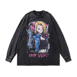 Men Long Sleeve Shirt Distressed Bottoming Long Sleeve T-shirt Men and Women Vintage