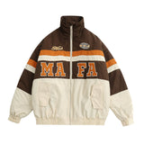 Men Cotton Mixed Jacket Coat Letter Embroidery Stitching Contrast Color Men Winter Zipper Thermal