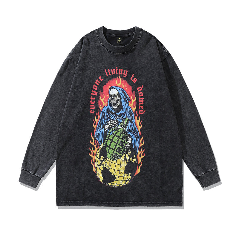 Men Long Sleeve Shirt Retro Fashion Brand Printed Long Sleeve T-shirt Men and Women Couple