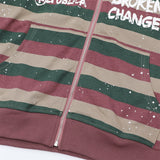 Men Hoodie Striped Stand Collar Zipper Coat Men and Women Letters