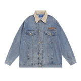 Men Denim Jacket Lapel Washed Denim Jacket Men's Loose Stitching Jacket Spring and Autumn