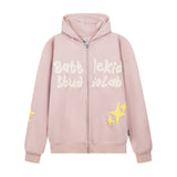 Men Fleece Lined Hoodie English Letter Hooded Sweater Men's Loose Hooded Cardigan Autumn and Winter