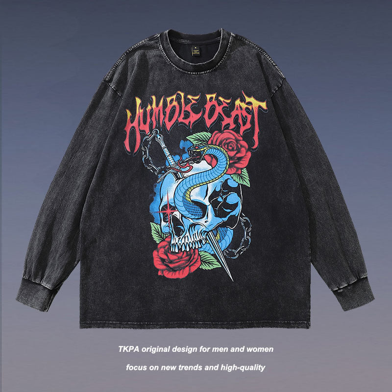 Men Long Sleeve Shirt Vintage Vintage Distressed Bottoming Long Sleeve T-shirt Men and Women Couple