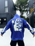 HS Hoodie Retro Distressed Graffiti Loose Fleece-lined