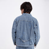 Men Denim Jacket Men's Spring and Autumn Loose Washed-out Denim Clothes Jacket
