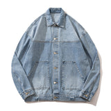 Men Denim Jacket Washed and Worn Denim Jacket Men Vibe Casual Denim Baggy Coat