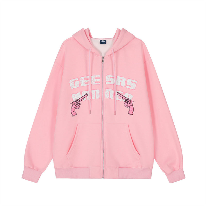 Men Hoodie Hooded Jacket Men's Spring and Autumn Loose Printed Cardigan