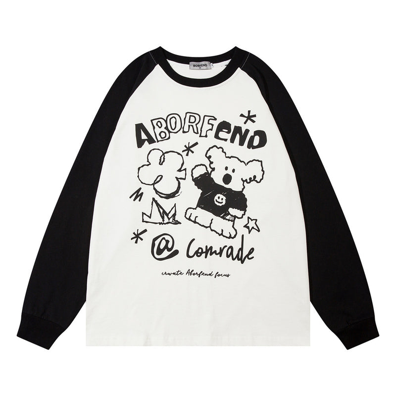 Men Hoodie Cartoon Graffiti Bear Long Sleeve Crew Neck Sweater