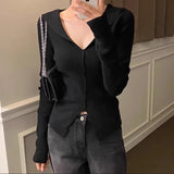 Women Long Sleeve Shirt V-neck Sweater Long Sleeve Autumn and Winter