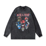 Men Long Sleeve Shirt Fashion Brand Washed and Worn Long Sleeve T-shirt Men and Women Hip Hop Retro Couple