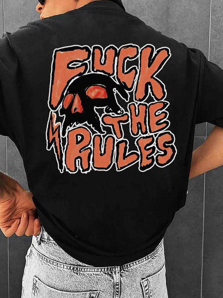 Men Skull Head And Letter Print Short Sleeve