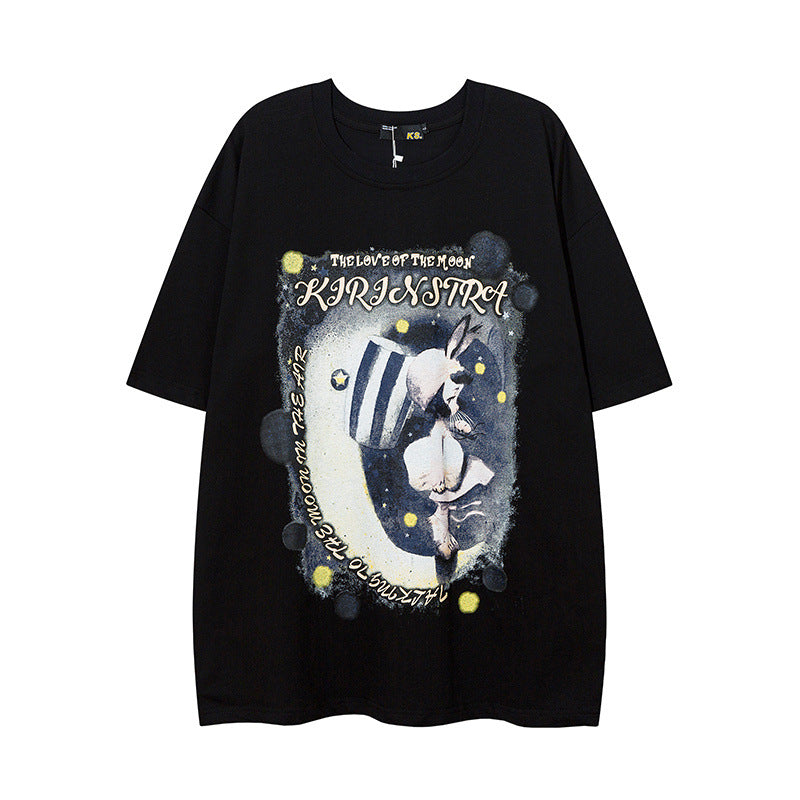 Men T Shirt Cartoon Graffiti Printing Short-Sleeved T-shirt Casual All-Matching Men and Women