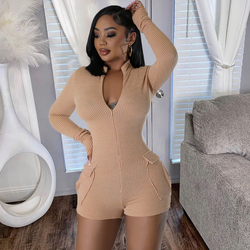 Women Jumpsuit Long Sleeve Sexy Shorts Jumpsuit