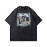 Men's T Shirt Cartoon Printed round Neck Short Sleeve T-shirt Men's and Women's Retro Vibe Style