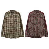 Unisex Vintage Hoodie Long Sleeve Checked Shirt