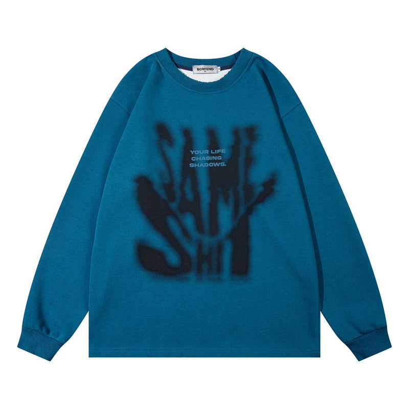 Men Hoodie Printed Pattern round Neck Sweater Loose Spring and Autumn Men's Long Sleeves