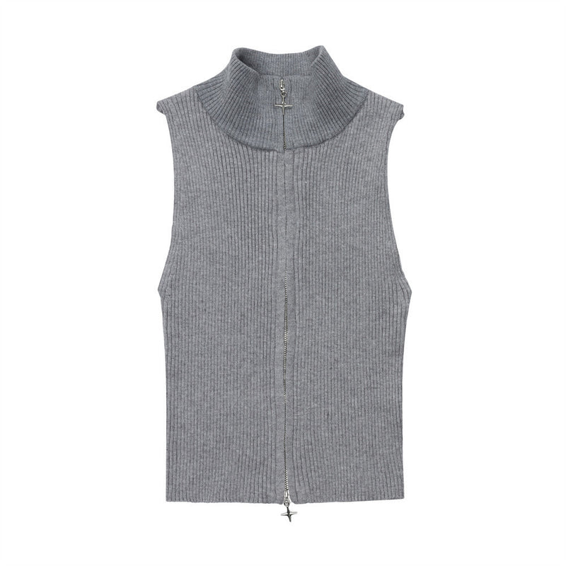 Women Vest Solid Color Short Knitted Vest Girls' Knitted T-shirt