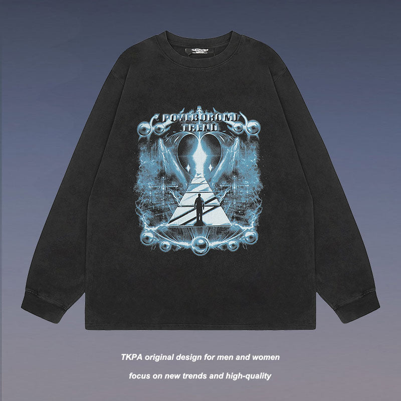 Men Long Sleeve Shirt Long Sleeve T-shirt Men and Women Street Trendy Brand Distressed Bottoming Top